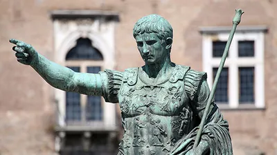 Augustus Caesar (63 BCE-14 CE) First Roman Emperor. Statue in Rome Italy